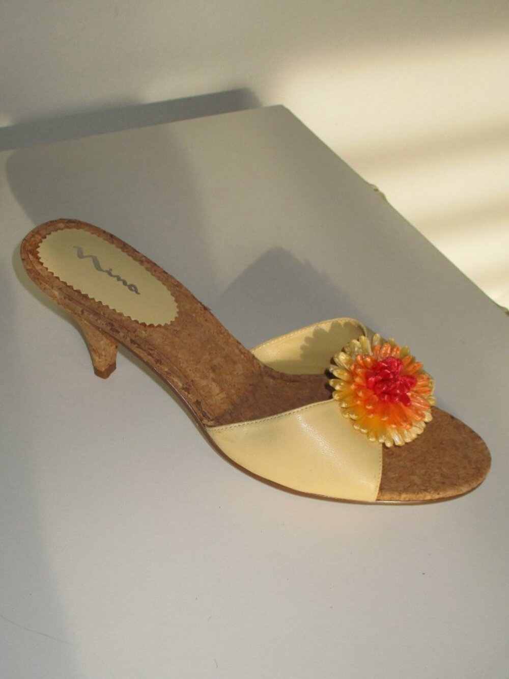 Nina Cream Slide Sandal with Orange-Red Flower Accent